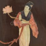 Japán fali dísz. Lakkozott fa, festett gyöngyház rátéttel. 31 cm - Image 2