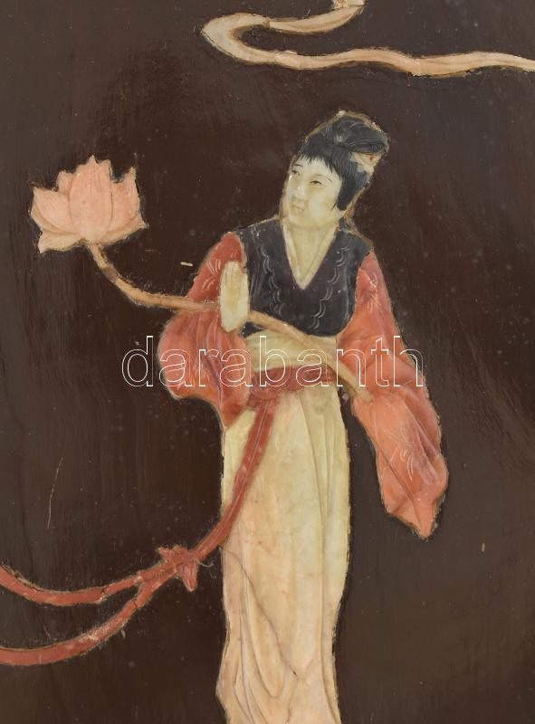 Japán fali dísz. Lakkozott fa, festett gyöngyház rátéttel. 31 cm - Image 2
