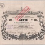 Német Birodalom / Bielefeld 1856. 'Ravensbergi Fonoda' részvénye 200T-ról szárazpecsétekkel, felülbélyegzésekkel T:III German Empire / Bielefeld 1856. 'Ravensberger Spinnerei' share about 200 Thaler with embossed stamps and overprints C:F