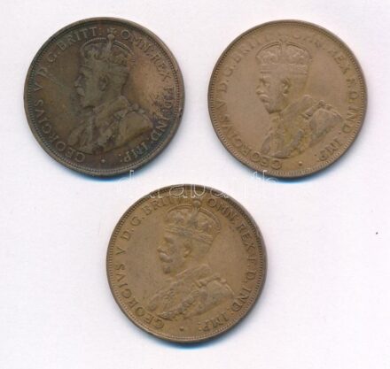 Ausztrália 1913. 1p bronz 'V. György' + 1920. 1p bronz 'V. György' + 1934. 1p bronz 'V. György' T:2-3 ph. Australia 1913. 1 Penny bronze 'George V' + 1920. 1 Penny bronze 'George V' + 1934. 1 Penny bronze 'George V' C:XF-F edge error Krause