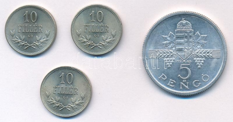 1915-1916. 10f Cu-Ni-Zn (3x) + 1945. 5P Al 'Parlament' T:1-