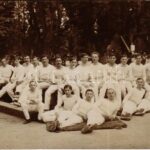 1913 Sopron, tornabemutató ünnepély, tornászok csoportja. photo