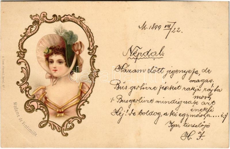 1899 (Vorläufer) Madame de Vintimille. A. Sockl, Vienne Serie I. No. 7. Emb. litho