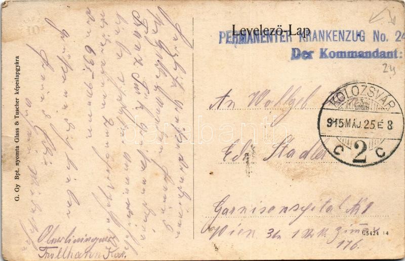 1915 Kolozsvár, Cluj; Vashíd, Wertheimer üzlete / street view, shops, bridge + 'Permanenter Krankenzug No. 24. Der Kommandant' (kis szakadás / small tear) - Image 2