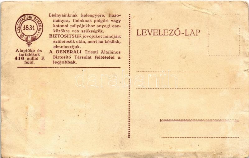 Mienk a ma, gyermekeinké a holnap. Generali Triesti Általános Biztosító Társulat reklámlapja / Insurance company's advertisement card s: F. Ritter (szakadások / tears) - Image 2