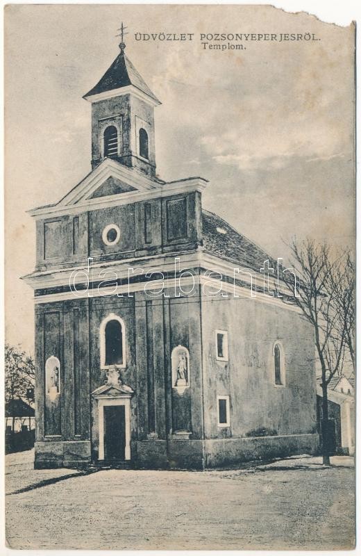 1938 Pozsonyeperjes, Jahodná; Templom / church + '1938 Dunaszerdahely visszatért' So. Stpl. (b)