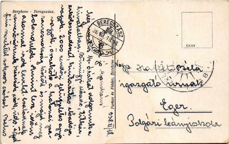 1938 Beregszász, Beregovo, Berehove; zsinagóga. Farkas és Földes kiadása / synagogue + '1938 Beregszász visszatért' So. Stpl. - Image 2