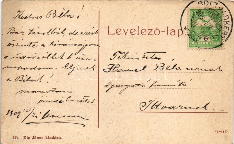 1909 Soltvadkert, Solt-Vadkert; Evangélikus iskola, Kossuth szobor. W. L. (?) 571. Kis János kiadása (EK) - Image 2