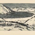 Novák Lajos (1927-1989): Tél (Dunakanyar). Rézkarc, papír, jelzett, kartonra kasírozva, 29×39 cm
