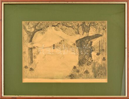 Mermeze Nóra (1938-): Májusi délután. Rézkarc, papír, Jelzett. Üvegezett fakeretben. 21x29,5 cm