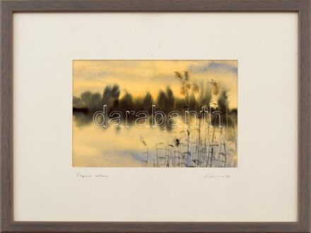 Olvashatatlan jelzéssel: Nádas. Akvarell, papír, jelzett. Üvegezett fakeretben, 12×17 cm