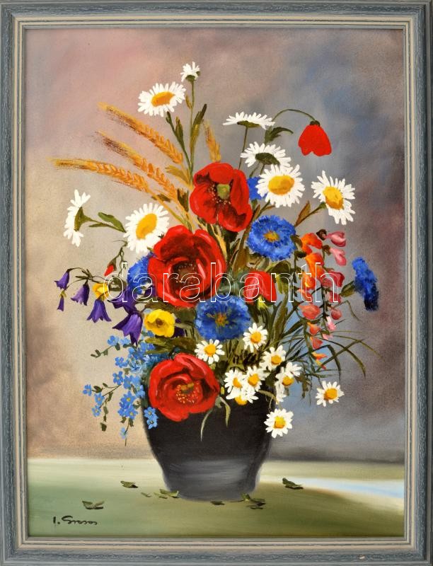 Olvashatatlan jelzéssel: Csendélet. Olaj, vászon. Fakeretben, 40×30,5 cm
