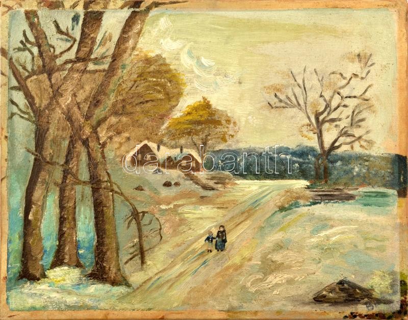 Jelzés nélkül: Téli táj. Olaj, vászon, 21×27 cm