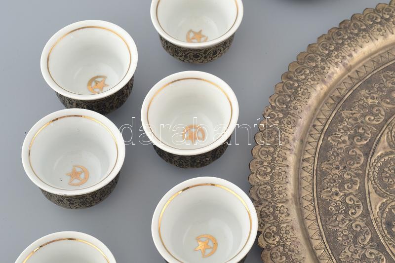 Keleti kávéskészlet. Komplett. Réz, porcelán betéttel. Jelzett - Image 2