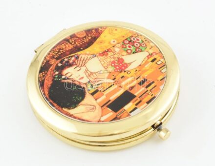 Gustav Klimt-es kozmetikai tükör, dobozban, új szerű állapotban, d: 7 cm