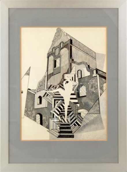 Vásárhelyi Antal (1950-): Lépcsőtánc 1994. Tus, papír, jelzett, 50x38 cm