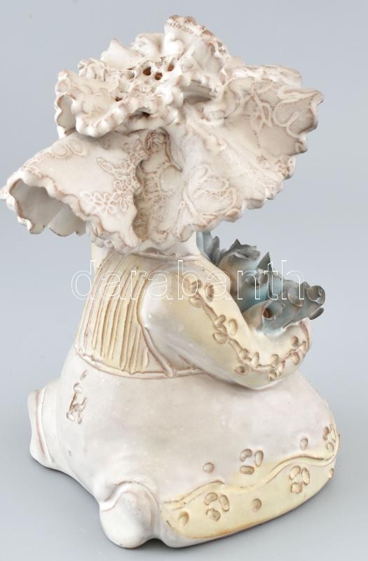 Kovács Éva (1938-): Tulipános lány. Mázas kerámia. Jelzett. minimális csorbákkal. m: 22 cm - Image 3
