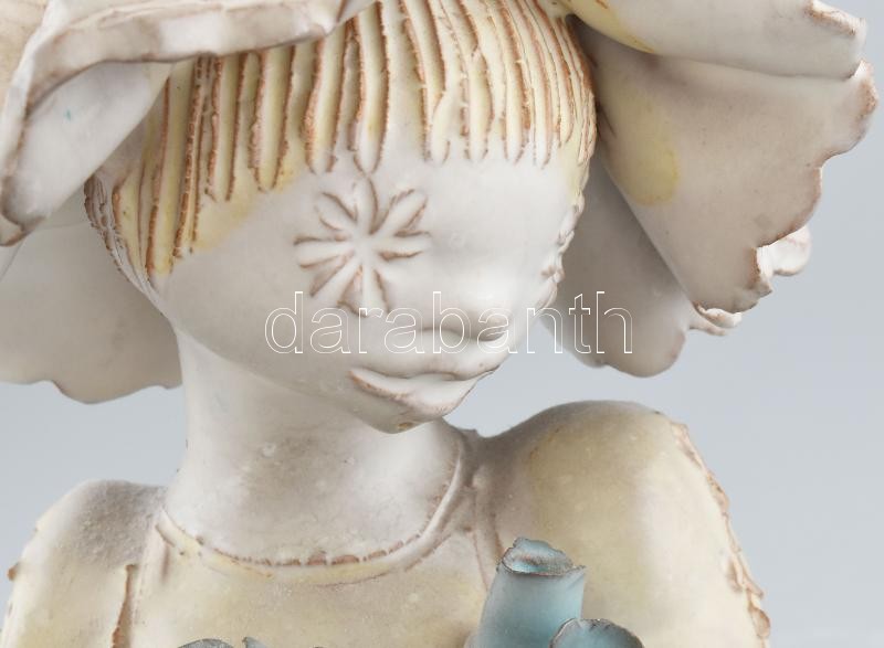Kovács Éva (1938-): Tulipános lány. Mázas kerámia. Jelzett. minimális csorbákkal. m: 22 cm - Image 4