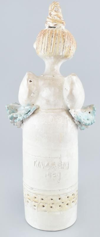 Kovács Éva (1938-): Anya gyermekével. Mázas kerámia. Jelzett. minimális csorbákkal. m: 40 cm - Image 3