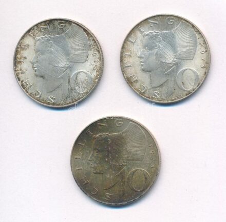 Ausztria 1973. 10Sch Ag (3x) T:1-,2 patina Austria 1973. 10 Schilling Ag (3x) C:AU,XF patina Krause KM#2882