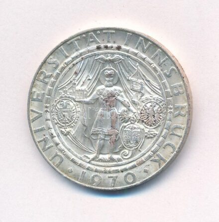 Ausztria 1970. 50Sch Ag '300 éves az Innsbrucki Egyetem' T:1- kis patina Austria 1970. 50 Schilling '300th Anniversary - Innsbruck University' C:AU small patina Krause KM#2908