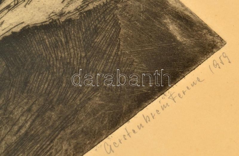 Gerstenbrein Ferenc (-): Szélmalom. Rézkarc, papír, kopott sérült keretben, jelzett, 33x25 cm - Image 2