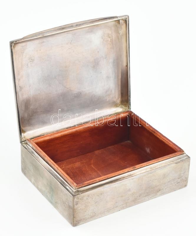 Ezüst (Ag) dobozka, fabetéttel, jelzett, kopott, nettó: 141g, 10x8 cm - Image 2