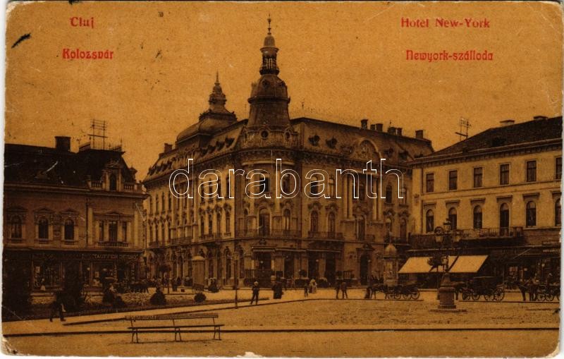 Kolozsvár, Cluj; New York szálloda, Tauffer Dezső, Burger Frigyes és Schuster Emil üzlete / hotel, shops (Rb)