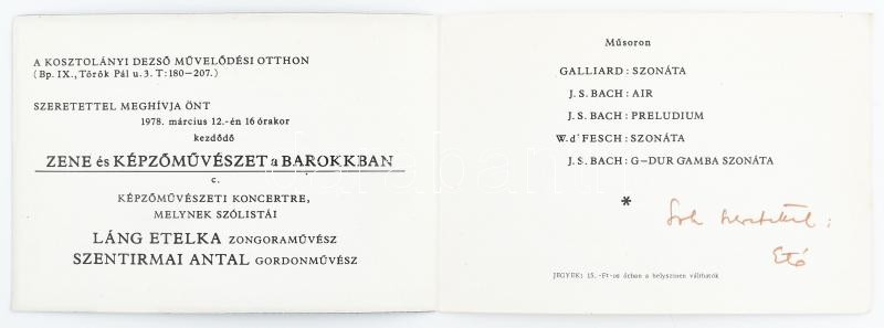 1978 Láng Etelka zongoraművész aláírása meghívón
