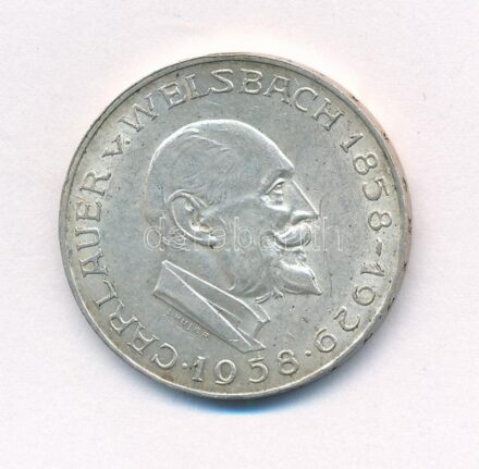 Ausztria 1958. 25Sch Ag 'Carl Auer von Welsbach' T:1-,2 kis patina Austria 1958. 25 Schilling Ag 'Carl Auer von Welsbach' C:AU,XF small patina Krause KM#2884