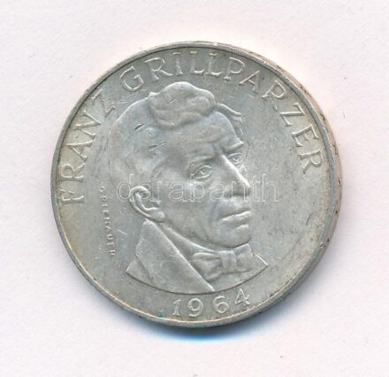 Ausztria 1964. 25Sch Ag 'Franz Grillparzer' T:1- patina, ph. Austria 1964. 25 Schilling Ag 'Franz Grillparzer' C:AU patina edge error Krause KM#2895.1