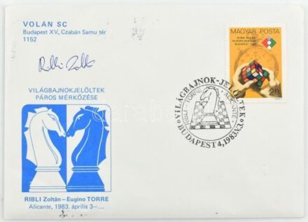 Ribli Zoltán (1951-) sakkozó és sakkszakíró aláírása borítékon