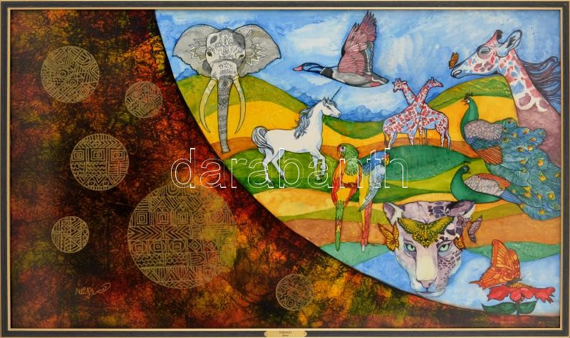 Faragó Miklós (1947-): Fauna, 2017. Olaj, farost. Jelzett. Hátoldalán autográf felirattal. Üvegezett fakeretben. 60x100 cm. KIZÁRÓLAG SZEMÉLYES ÁTVÉTEL, NEM POSTÁZZUK! / ONLY PERSONAL COLLECTION AT OUR OFFICE.