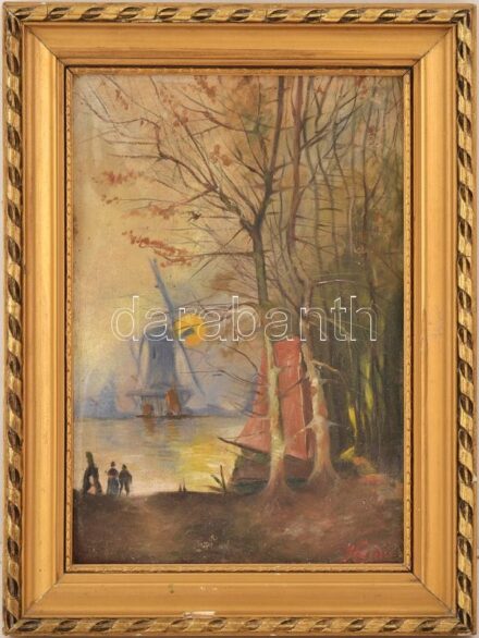 Hajdú jelzéssel: Szélmalom. Olaj, vászon. Sérült! 35x23,5cm