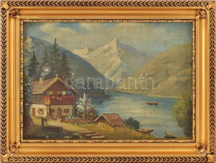 Villányi J. jelzéssel: Alpesi tájkép. Olaj, vászon. Sérült! 24x33cm