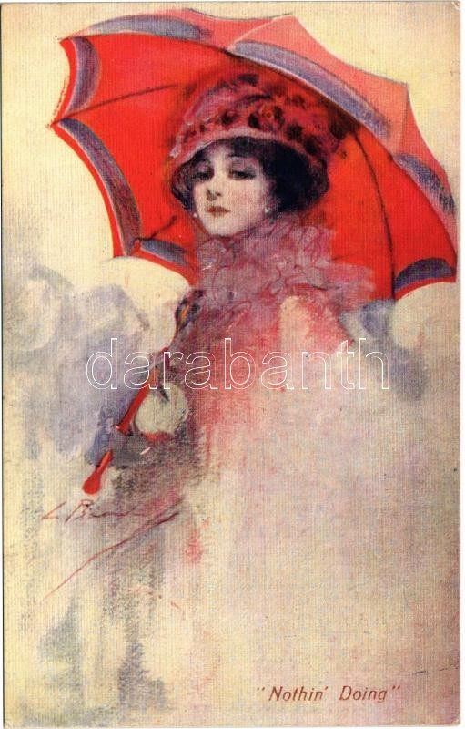 'Nothin' Doing' / Lady art postcard. artist signed