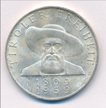 Ausztria 1959. 50Sch Ag 'Tirol felszabadulásának 150. évfordulója' T:2 patina, ph, kis karc Austria 1959. 50 Schilling Ag '150th Anniversary of the Liberation of Tyrol' C:XF patina, edge error, small scratch Krause KM#2888
