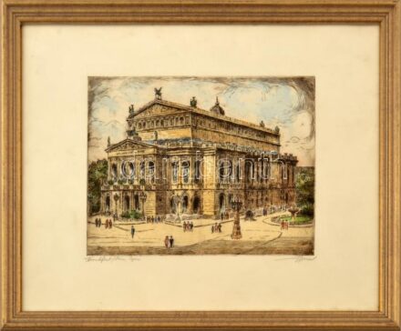Olvashatatlan jelzéssel: Frankfurti opera. Rézkarc, papír, jelzett, keretben 19x24 cm