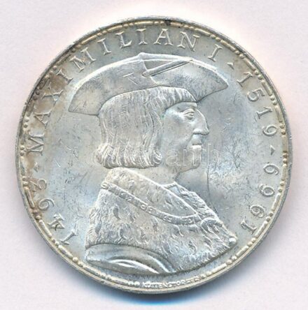 Ausztria 1969. 50Sch Ag 'I. Maximilian halálának 450. évfordulója' T:2 patina, kis ph, karc Austria 1969. 50 Schilling Ag '450th Anniversary of the Death of Maximilian I' C:XF patina, small edge error, scratch Krause KM#2906