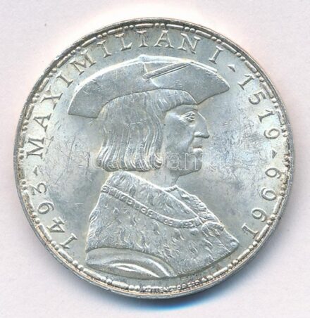 Ausztria 1969. 50Sch Ag 'I. Maximilian halálának 450. évfordulója' T:1-,2 patina, pár kis karc Austria 1969. 50 Schilling Ag '450th Anniversary of the Death of Maximilian I' C:AU,XF patina, a few small scratch Krause KM#2906