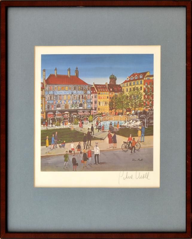 Petra Moll (1921-1989): Vasárnap. Ofszet, papír, jelzett. Üvegezett keretben 18x19 cm