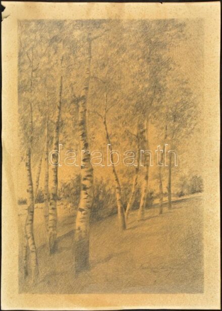 Kuracsai Lajos: Tájkép. Ceruza, papír, jelzett, 28x40 cm