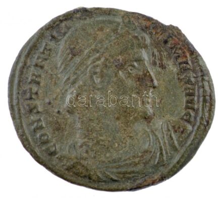 Római Birodalom / Konstantinápoly / I. Constantinus 328. AE Follis bronz (2,82g) T:2,2- patina, peremhiány / Roman Empire / Constantinople / Constantine I 328. AE Follis bronze 'CONSTANTI-NVS MAX AVG / CONSTANTINI-ANA DAFNE - Epsilon - CONS'