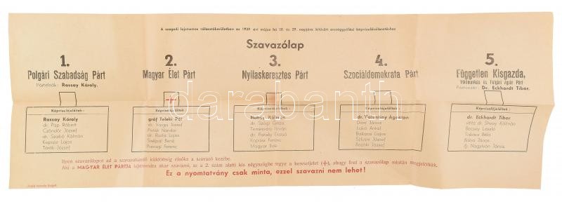 1939 Országgyűlési választás szavazólap jó állapotban