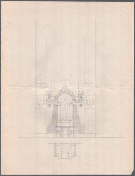 Bozó Gyula (1913-2004): Templombelső terve. Ceruza, papír, jelzés nélkül. 30x15 cm