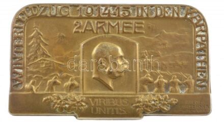 Osztrák-Magyar Monarchia 1915. 'Téli hadjárat a Kárpátokban - 2. Hadsereg 1914-15' bronz sapkajelvény 'BILDH. GURSCHNER WIEN VII/2' gyártói jelzéssel (40x23mm) T:1- Austro-Hungarian Monarchy 1915. 'WINTERFELDZUG 1914-1915 IN DEN KARPATHEN