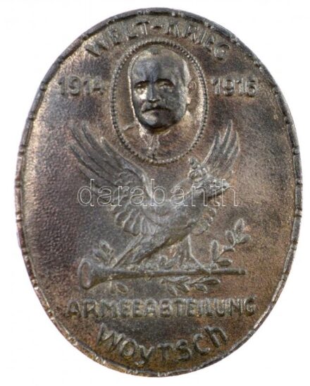 Osztrák-Magyar Monarchia 1916. 'Woyrsch hadseregcsoport - Világháború 1914-1916' Zn sapkajelvény (41x32mm) T:1- Austro-Hungarian Monarchy 1916. 'Armeeabteilung Woyrsch - Weltkrieg 1914-1916' Zn cap badge (41x32mm) C:AU