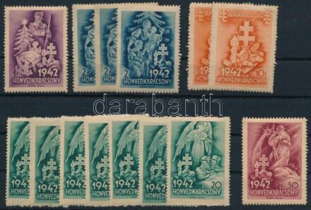 1942 14 db (5 féle) Honvédkarácsony adománybélyeg