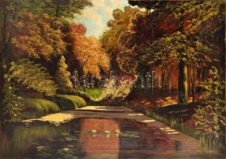 Azonosítatlan jelzéssel. Erdei táj. Olaj, vászon. Jelzett. 100x70 cm