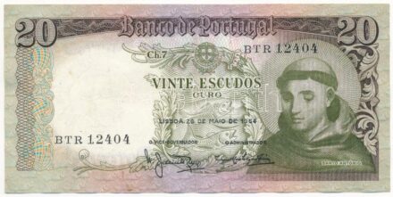 Portugália 1964. 20E 'BTR 12404' T:III folt Portugal 1964. 20 Escudos 'BTR 12404' C:F spot Krause P#167